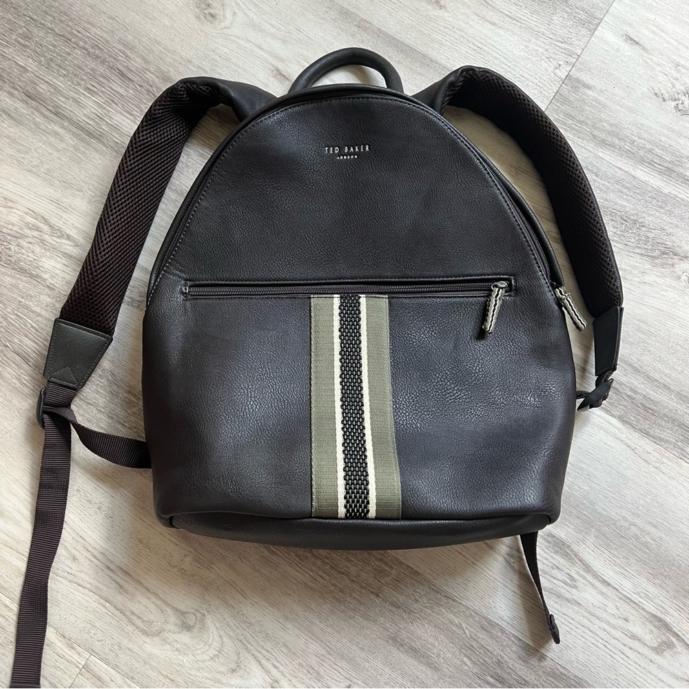 Ted Baker Dark Brown Backpack with Olive Stripe